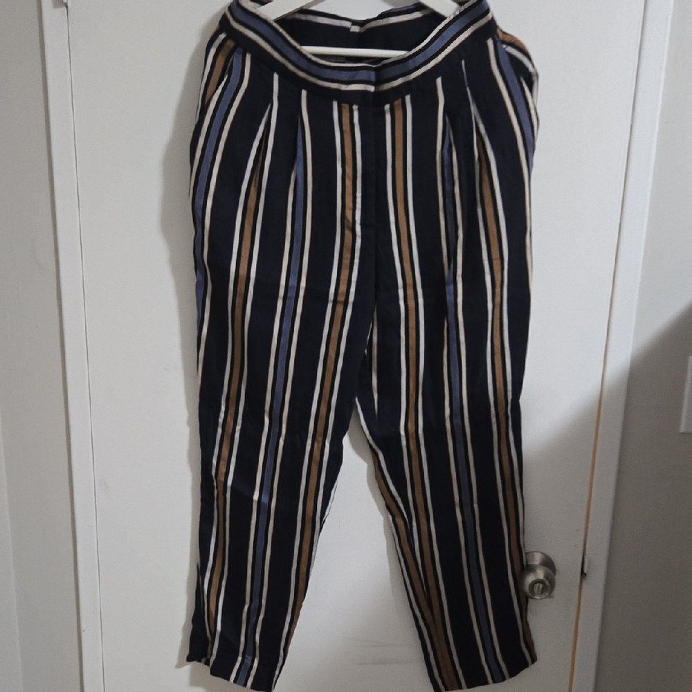 H&M Dark Blue and Beige Striped Pants